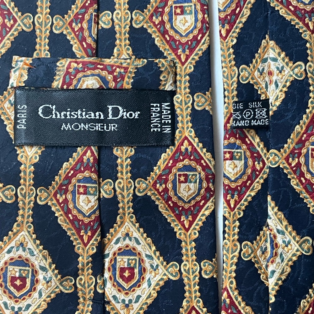 Christian Dior Monsieur Vintage Wide Silk Tie Made in France Paris Fait Main ~4” - Picture 2 of 5